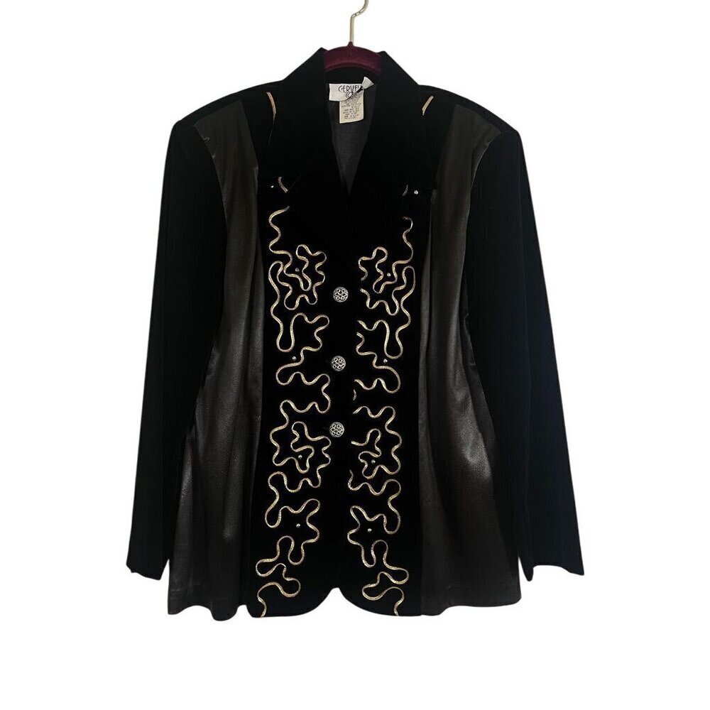 Cervelle Jacket M Black Vintage Artsy Metallic Mature Neutral Office Military
